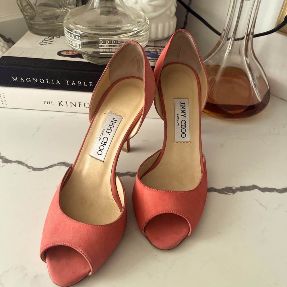Jimmy Choo Luna Suede Peep-Toe Heels, Pink